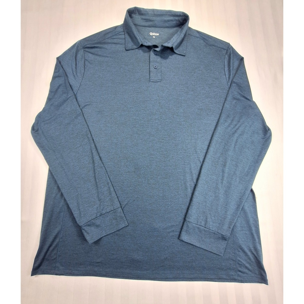 Quince Mens XL Long Sleeve Polo Shirt Heathered Blue Performance Casual Top